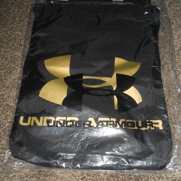 NEW UNISEX UNDER ARMOUR BLACK & GOLD DRAWSTRING TOTE BACKPACK SACKPACK π 17"L - Picture 4 of 9